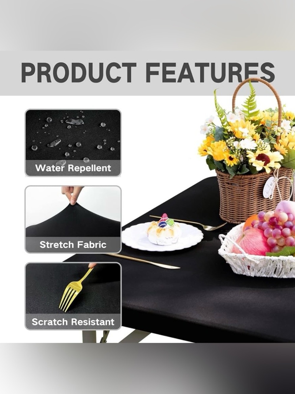 Card Table Cover Fitted Square Elastic Edge Tablecloth, Black 34x34 New in Bag - Picture 3 of 9
